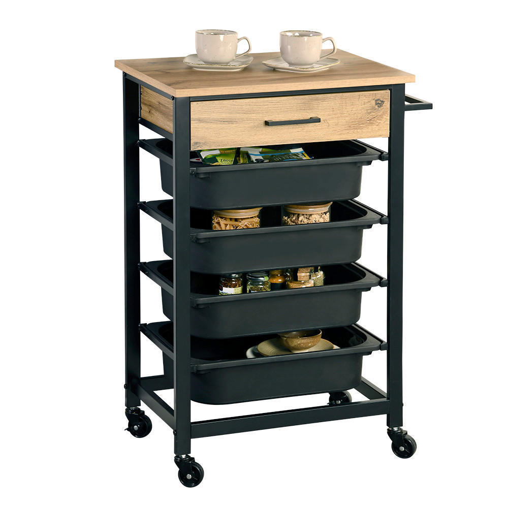 SERVIERWAGEN in Schwarz, Hellbraun  - Hellbraun/Schwarz, Basics, Holzwerkstoff/Kunststoff (47/85/37cm) - Kesper