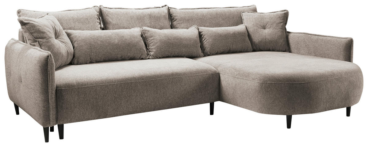 ECKSOFA in Chenille Taupe  - Taupe/Schwarz, Modern, Textil/Metall (285/200cm) - MID.YOU