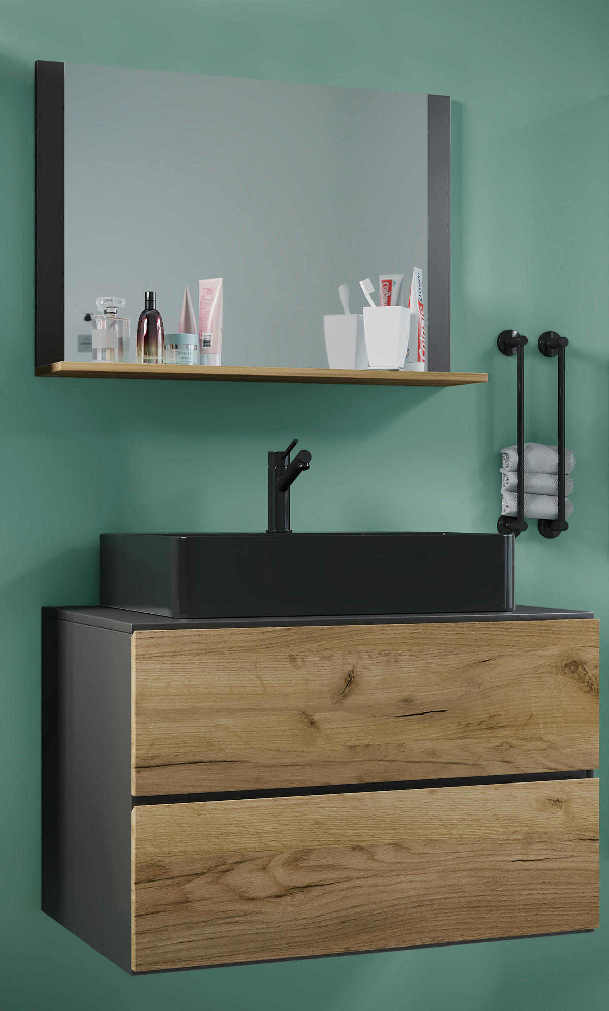 BADEZIMMER 3-teilig  in 81 cm  - Honigeiche/Anthrazit, MODERN, Glas/Keramik (81cm) - MID.YOU