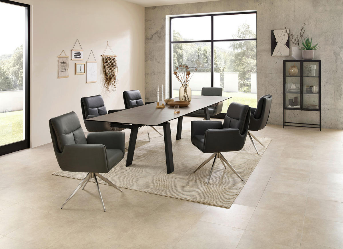 ARMLEHNSTUHL  Sitzfläche 360° drehbar  Echtleder  - Edelstahlfarben/Grau, MODERN, Leder/Metall (61/94/67cm) - MID.YOU