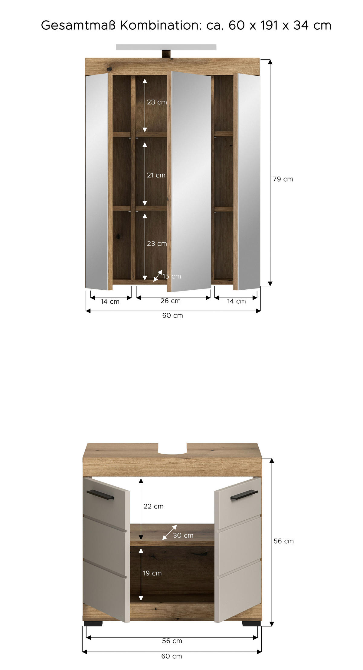 BADEZIMMER 2-teilig  in 60 cm  - Schwarz, MODERN, Glas/Holzwerkstoff (60cm) - MID.YOU
