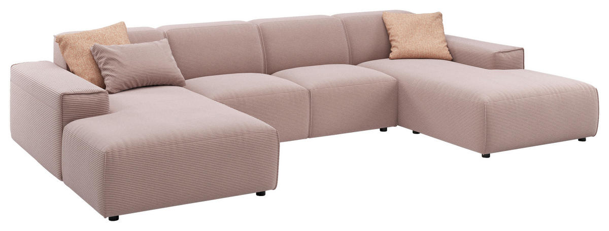 WOHNLANDSCHAFT Rosa Cord  - Schwarz/Rosa, MODERN, Kunststoff/Textil (189/340/189cm) - Pure Home Lifestyle