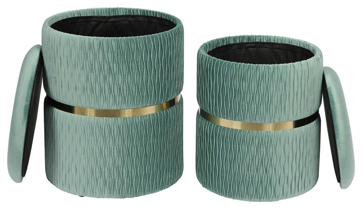 SADA TABURETŮ, 31,5x38/36x44 cm - mátově zelená/barvy zlata, Konvenční, kov/textil (31,5x38/36x44cm) - MID.YOU