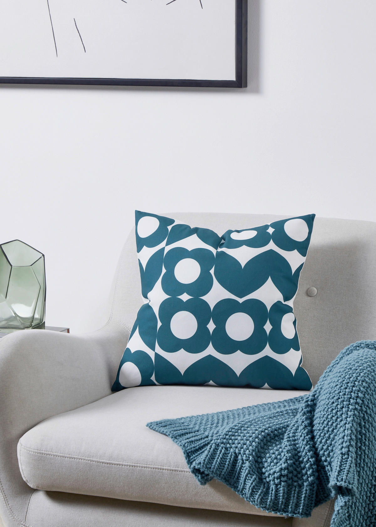ZIERKISSEN  45/45 cm   - Petrol/Weiß, Design, Textil (45/45cm) - Eglo