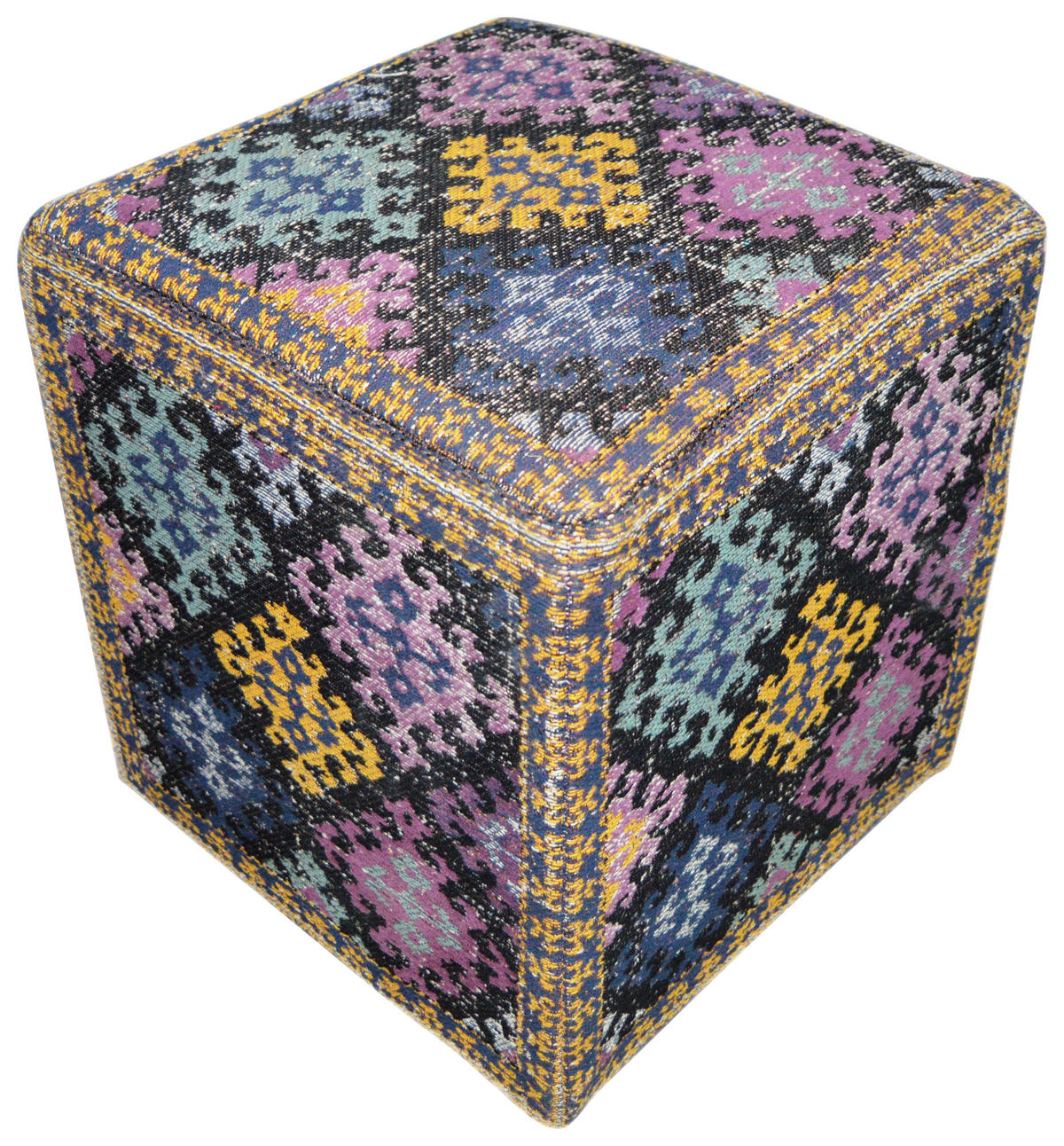 POUF in Blau, Gelb, Lila, Rosa, Schwarz Textil  - Blau/Gelb, Design, Textil (42/42/45cm) - Kayoom