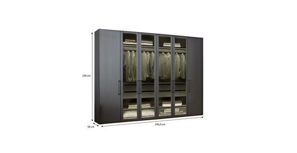 DREHTÜRENSCHRANK 250/236/58 cm 6-türig Graphitfarben - Schwarz/Graphitfarben, Design, Glas/Holzwerkstoff (250/236/58cm) - Novel