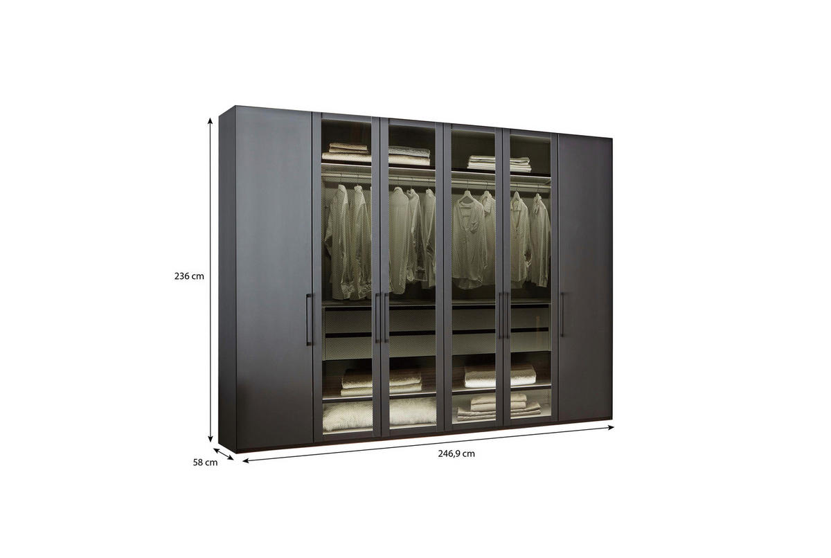 DREHTÜRENSCHRANK 250/236/58 cm 6-türig Graphitfarben  - Schwarz/Graphitfarben, Design, Glas/Holzwerkstoff (250/236/58cm) - Novel