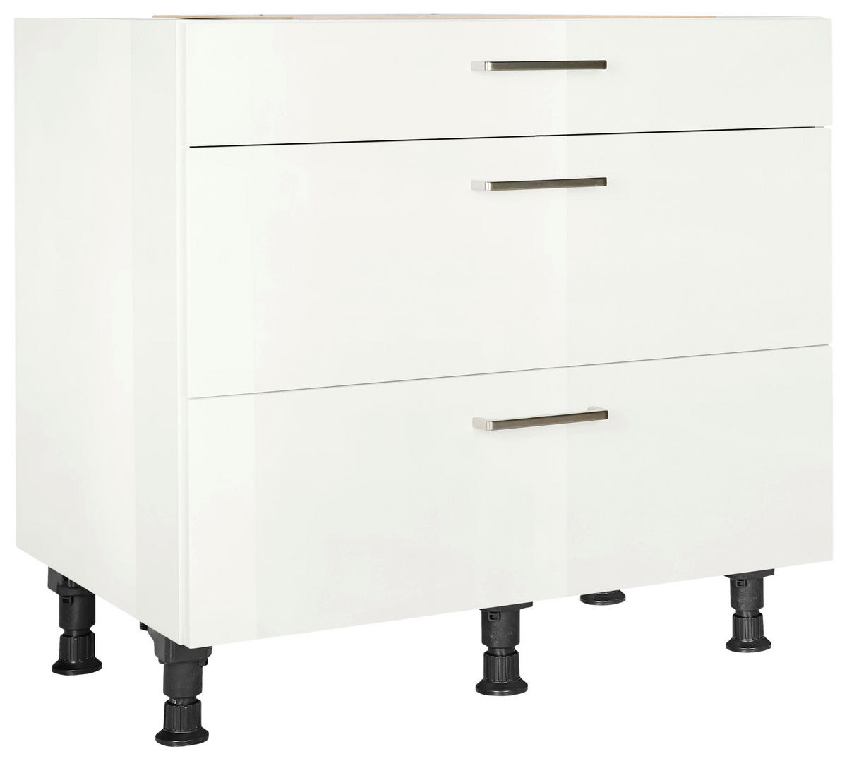 SCHUBKASTENUNTERSCHRANK 90/87/56 cm  in Weiß Hochglanz  - Edelstahlfarben/Weiß Hochglanz, MODERN, Holzwerkstoff/Metall (90/87/56cm) - Nobilia