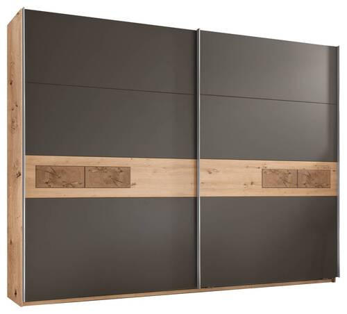 SCHWEBETÜRENSCHRANK  in Graphitfarben, Eiche Artisan  - Edelstahlfarben/Graphitfarben, Design, Holzwerkstoff/Metall (240/210/60cm) - Carryhome