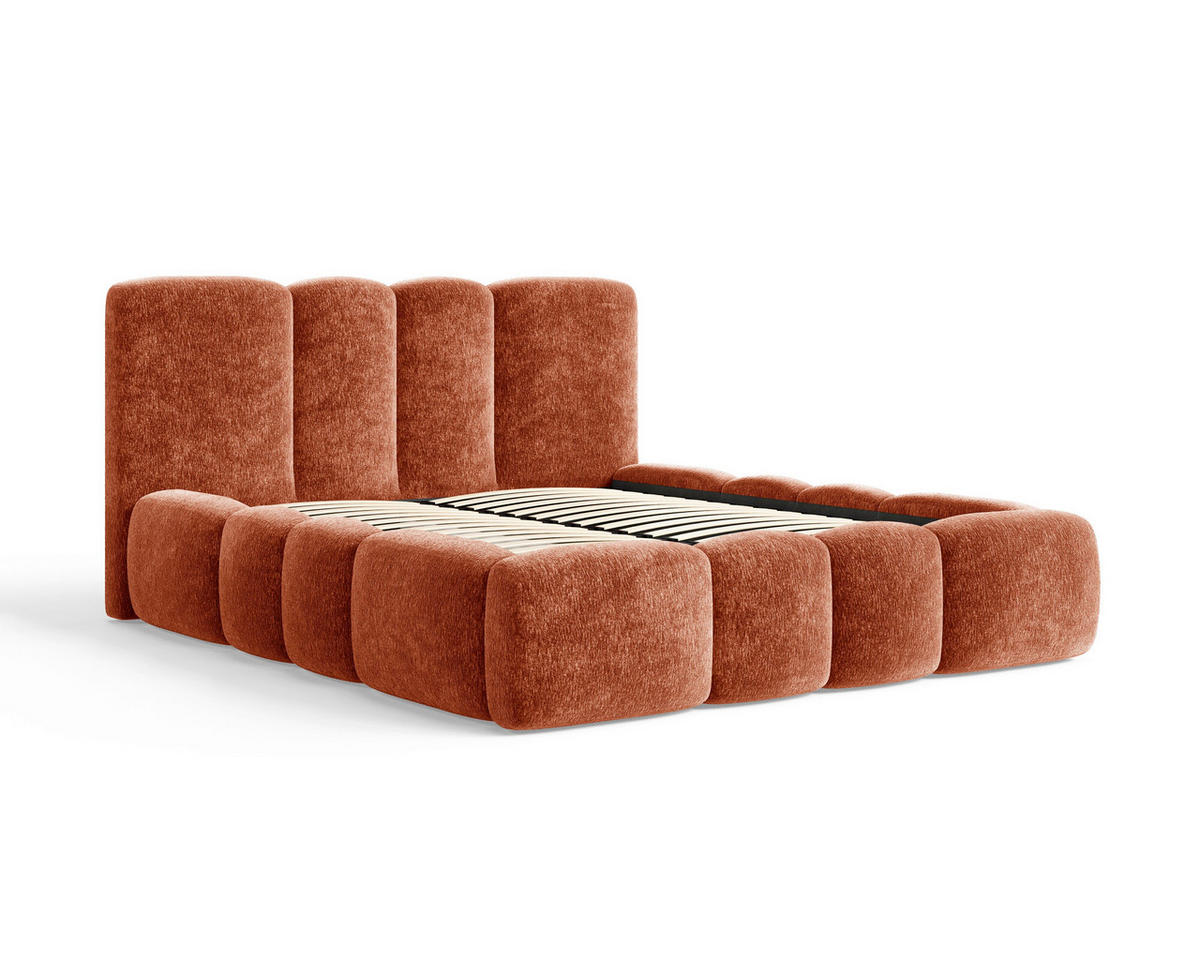 POLSTERBETT 160/200 cm,  in Terracotta, Lattenrost, Bettkasten,  - Terracotta/Schwarz, MODERN, Textil/Metall (160/200cm) - Livetastic