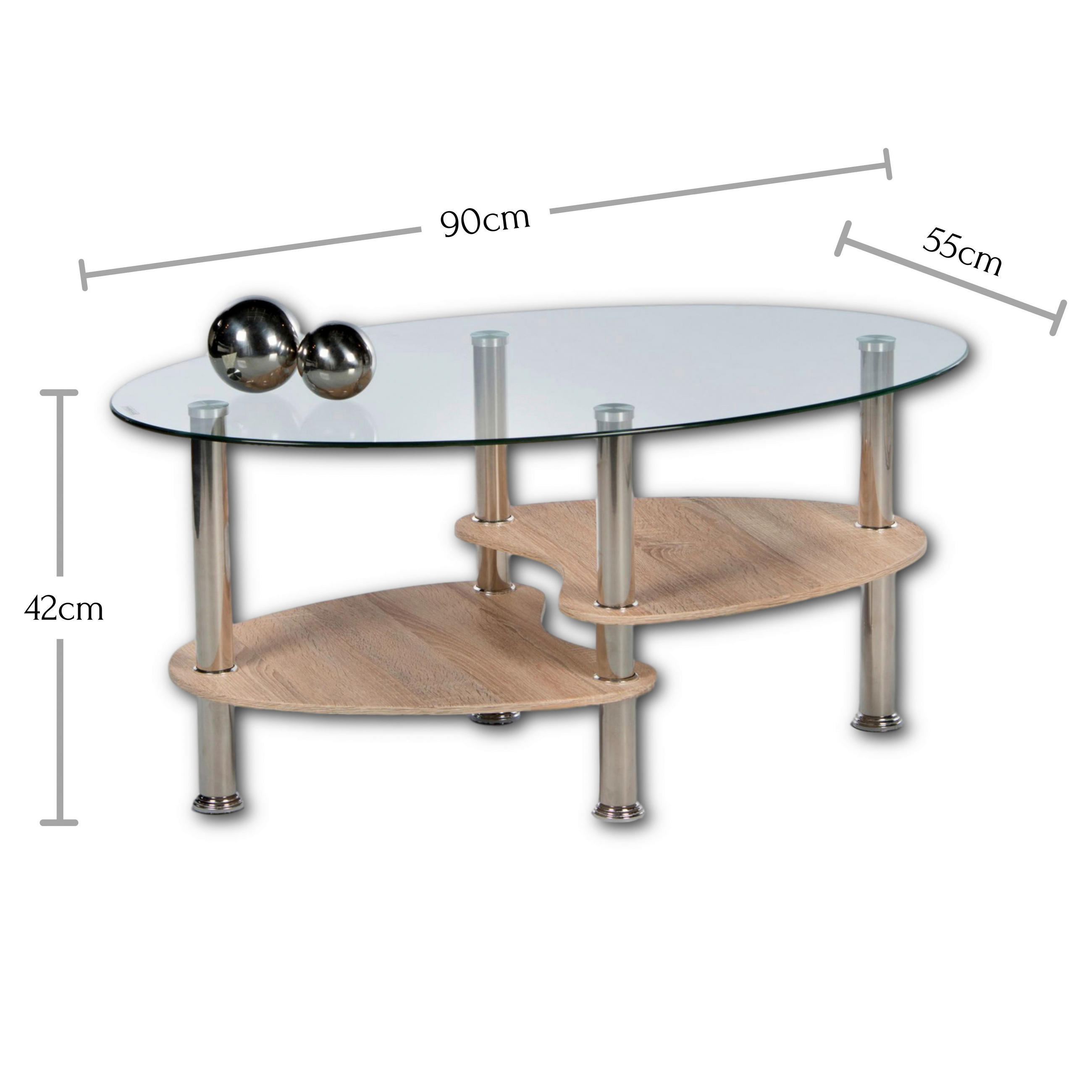 KLUB STOČIĆ 55/41/90 cm sonoma hrast - sonoma hrast/boja aluminijuma, Dizajnerski, staklo/drvo (55/41/90cm) - Xora