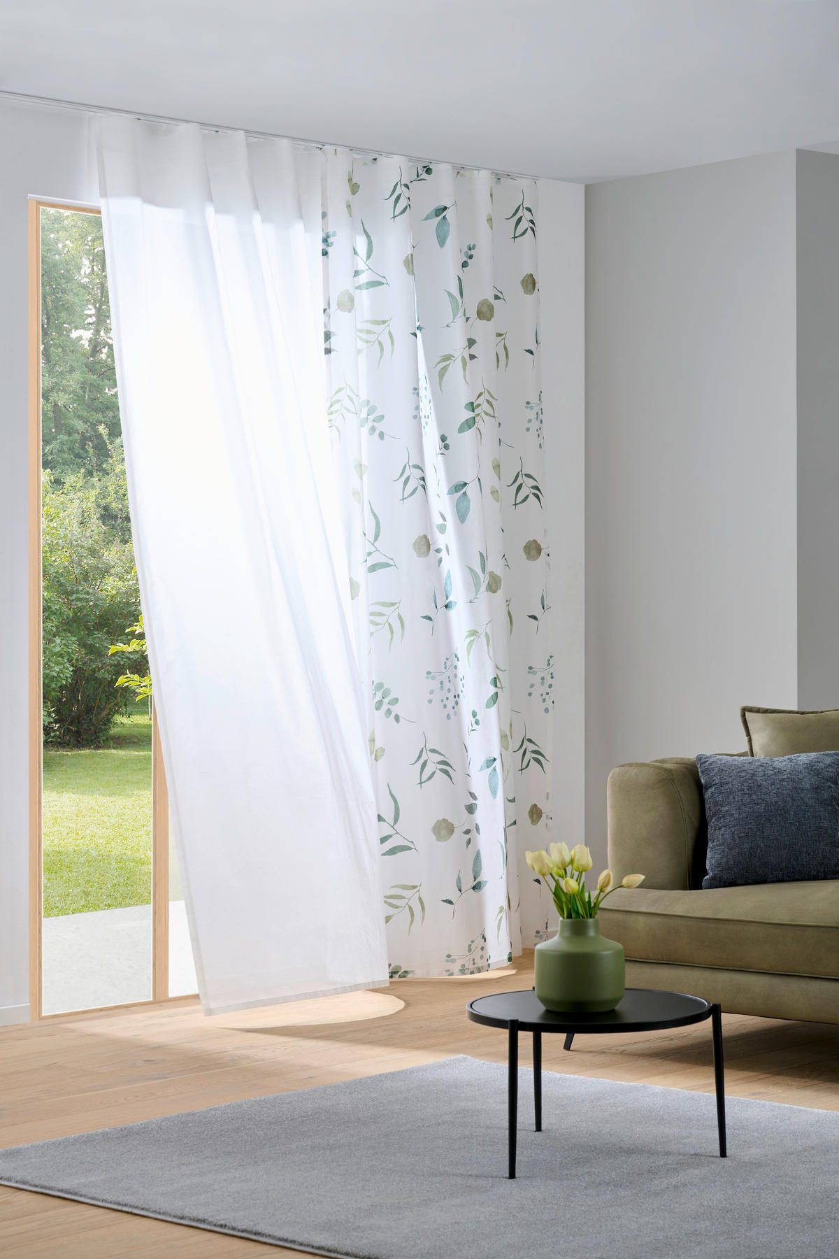 HOTOVÝ ZÁVES, polopriehľadné, 140/255 cm - biela/zelená, Konventionell, textil (140/255cm) - Bio:Vio