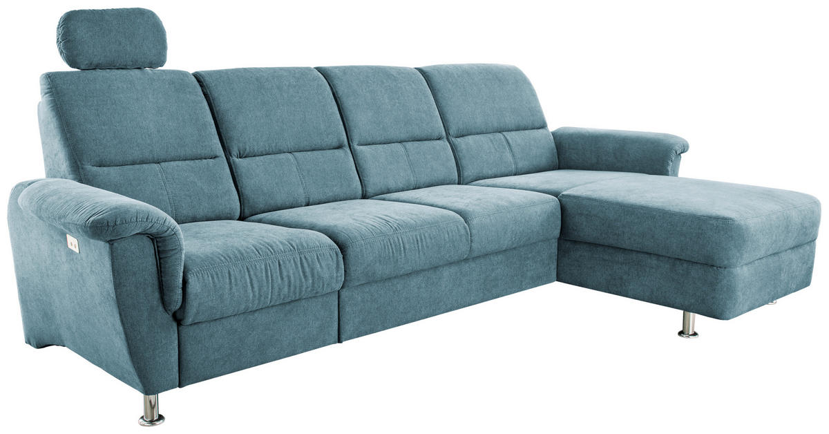 ECKSOFA in Mikrofaser Hellblau  - Chromfarben/Hellblau, Konventionell, Textil/Metall (292/165cm) - Livetastic