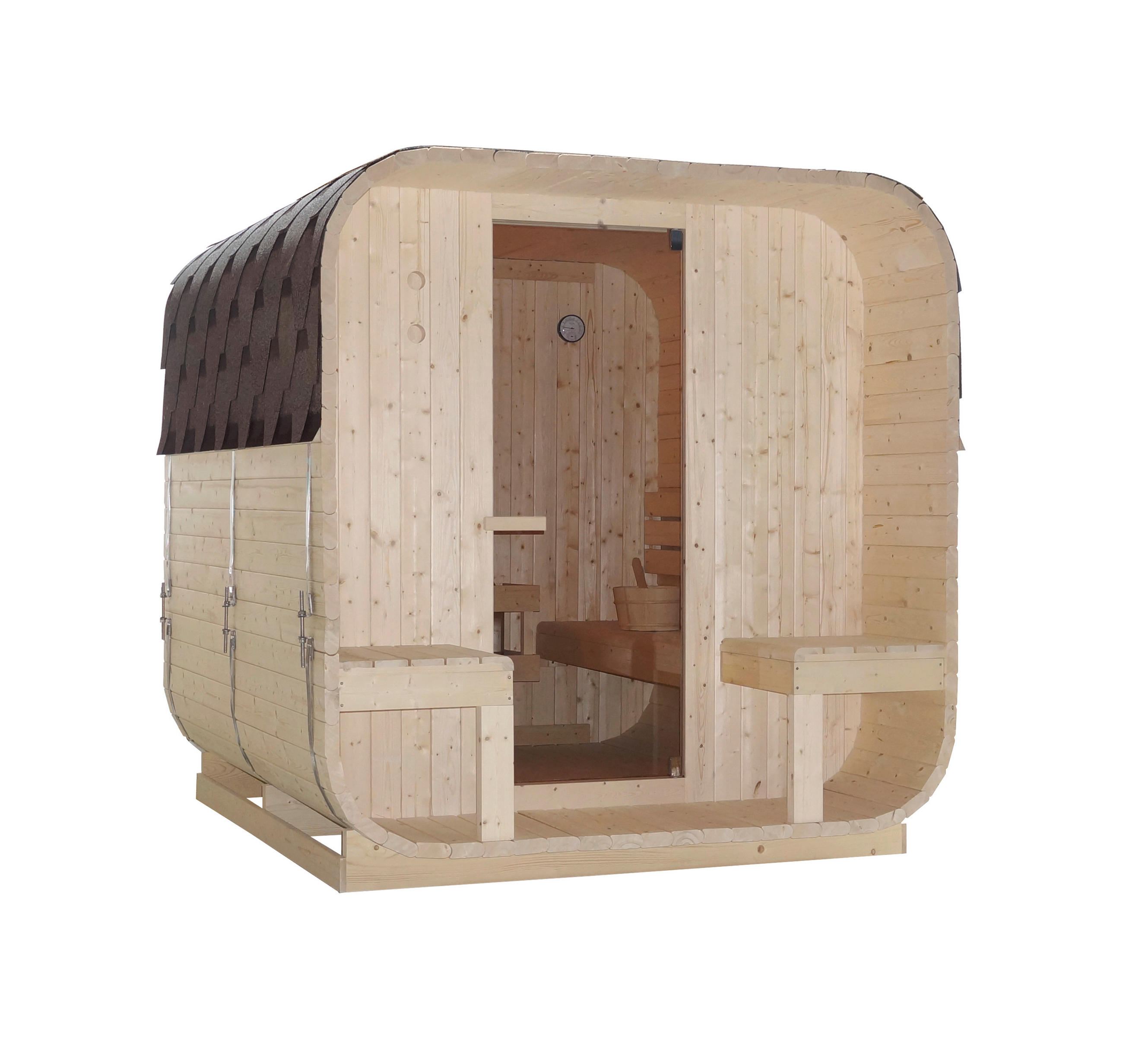 SAUNA für 4 Personen Göteborg  - Naturfarben, KONVENTIONELL, Glas/Holz (220/194/188,2cm)