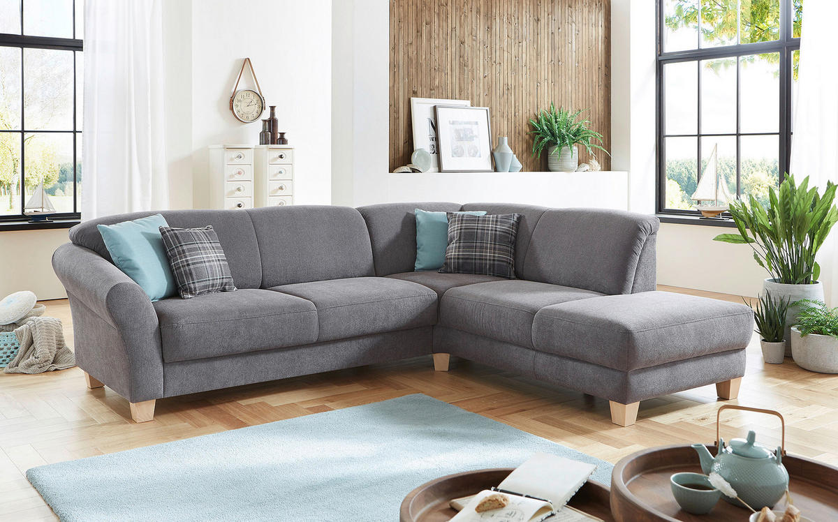 ECKSOFA in Flachgewebe Grau  257/212 cm  - Naturfarben/Grau, KONVENTIONELL, Holz/Textil (257/212cm) - Sit & More