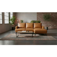 ECKSOFA ELANO Cognac Echtleder Lederlook  - Cognac/Schwarz, Design, Leder/Textil (231/153cm) - Livetastic