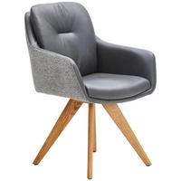 ARMLEHNSTUHL Webstoff Kombination Echtleder/Stoff pigmentiert  - Wildeiche/Anthrazit, Design, Leder/Holz (62/90/65cm) - Waldwelt