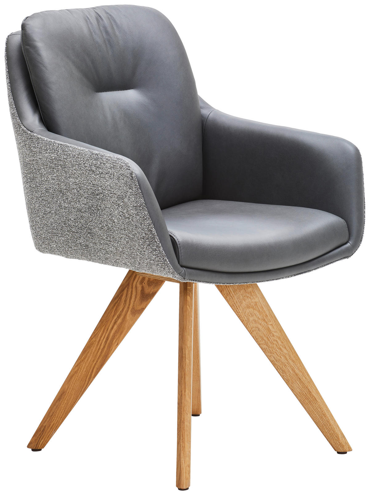 ARMLEHNSTUHL Webstoff Kombination Echtleder/Stoff pigmentiert  - Wildeiche/Anthrazit, Design, Leder/Holz (62/90/65cm) - Waldwelt