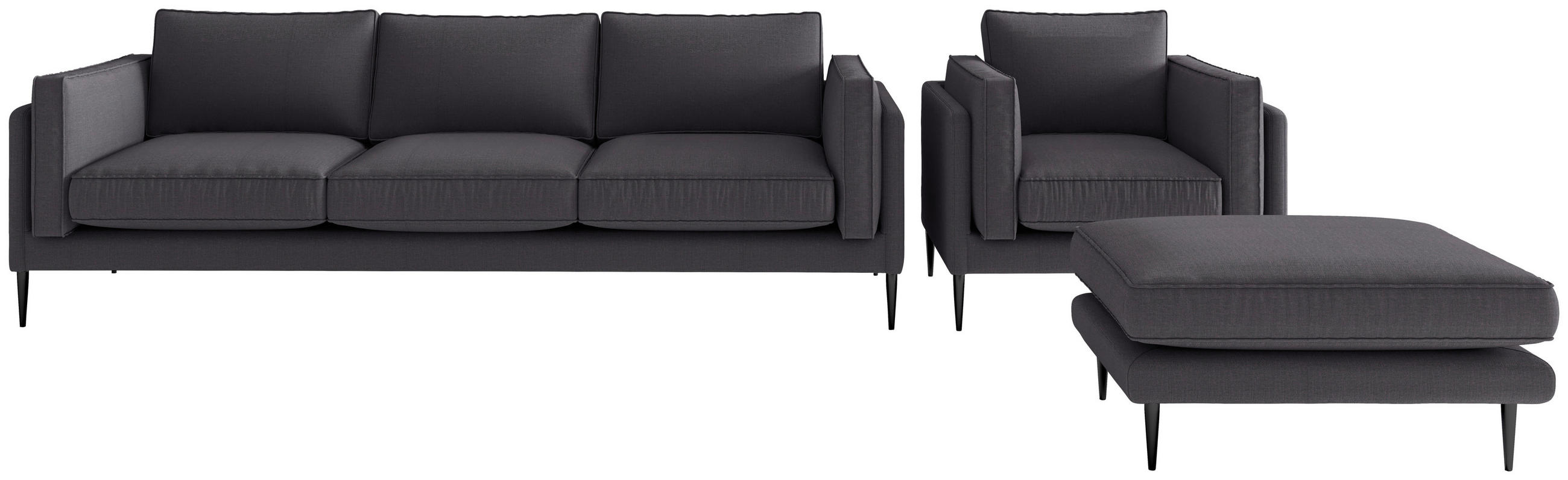 SITZGARNITUR Flachgewebe Graubraun  - Graubraun/Braun, Design, Textil/Metall - Livetastic