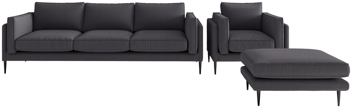 SITZGARNITUR Flachgewebe Graubraun  - Graubraun/Braun, Design, Textil/Metall - Livetastic