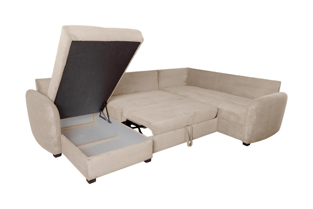 WOHNLANDSCHAFT SORINA Hellbraun Cord  - Hellbraun/Schwarz, Design, Kunststoff/Textil (157/305/202cm) - MID.YOU