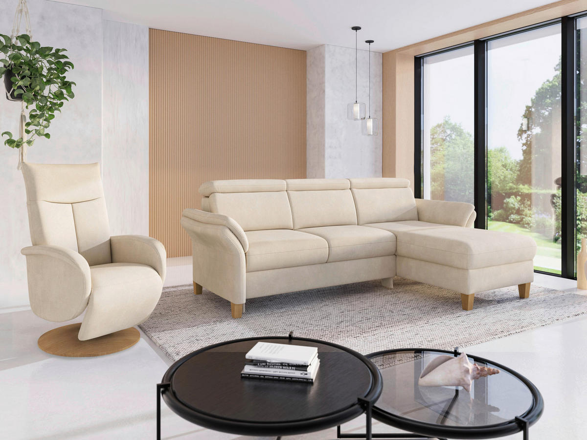 ECKSOFA GLENDALE E Sandfarben Chenille  - Sandfarben/Eichefarben, KONVENTIONELL, Holz/Textil (253/166cm) - Sit & More