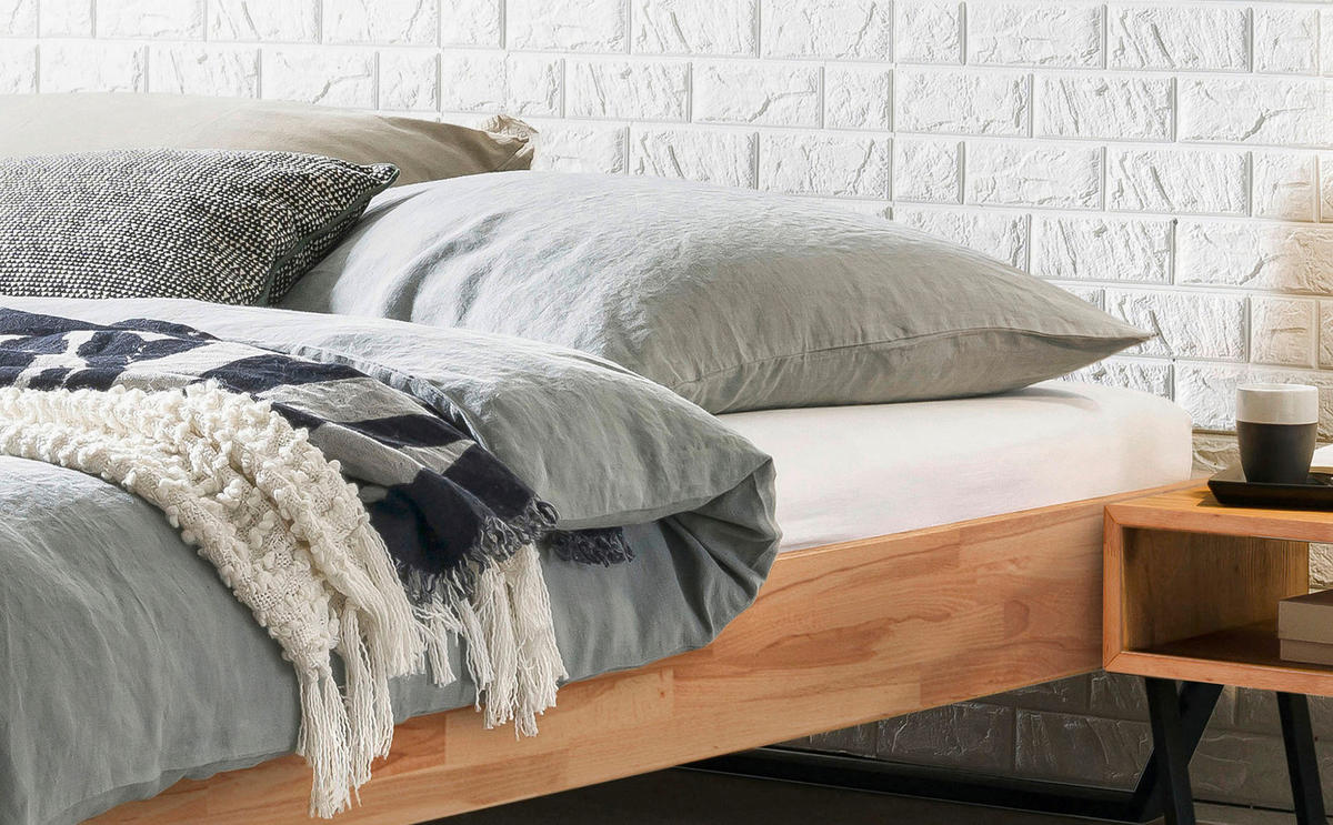 BETT 140/200 cm,  in Schwarz, Kernbuche  - Schwarz/Kernbuche, KONVENTIONELL, Holz/Metall (140/200cm) - Hasena
