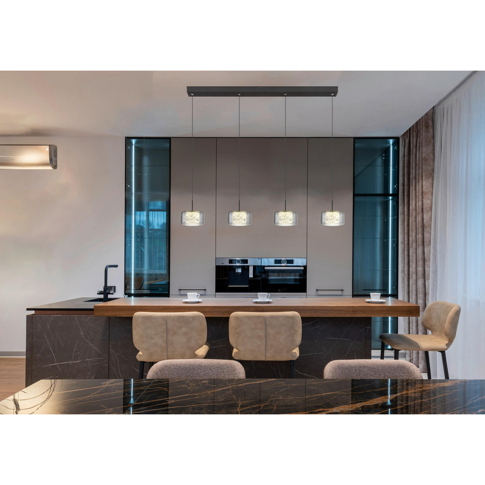 ZÁVESNÉ LED SVIETIDLO, 105/15/150 cm  - číra/čierna, Design, kov/plast (105/15/150cm) - Globo