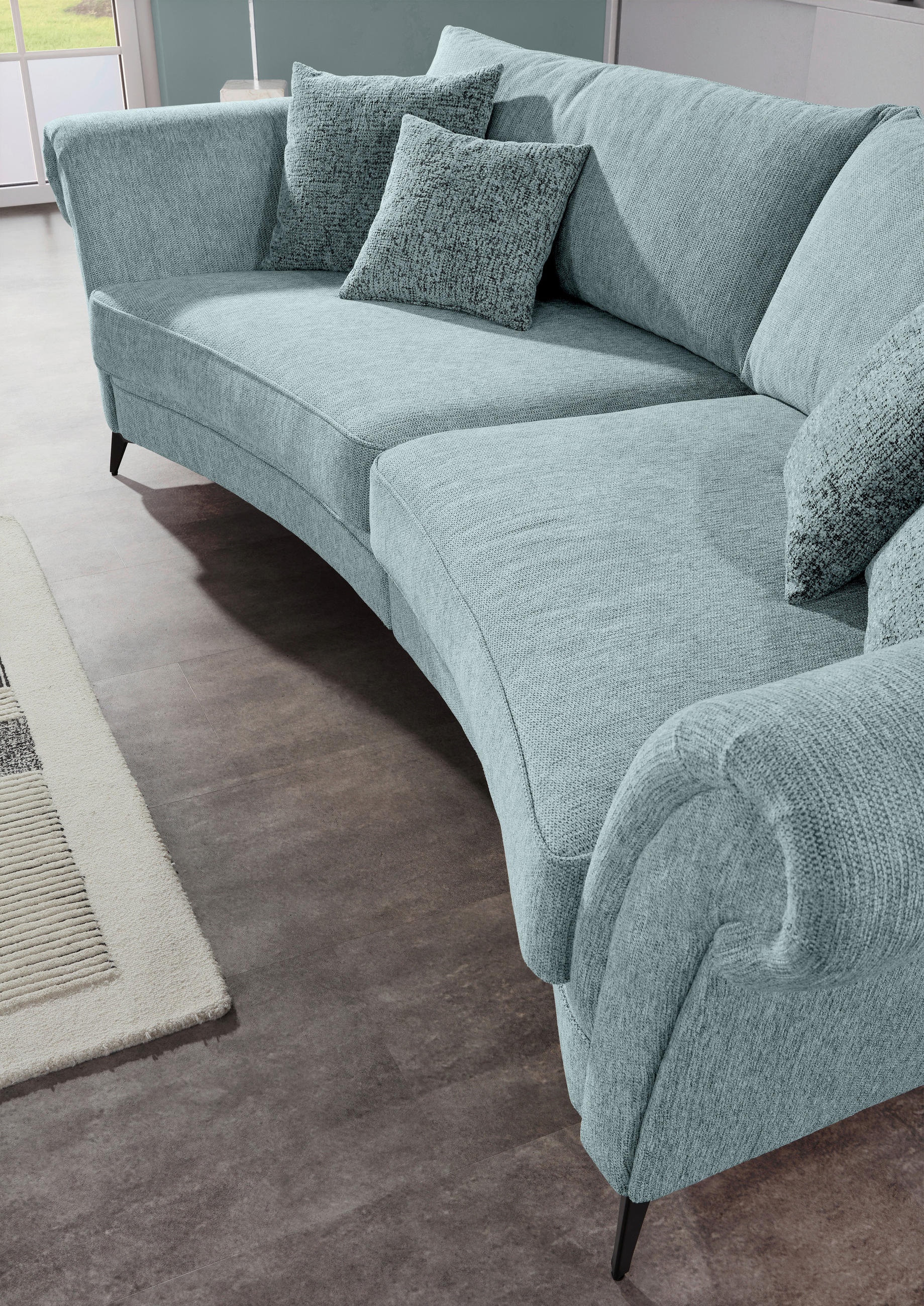 MEGASOFA Flachgewebe Graublau  - Graublau/Schwarz, ROMANTIK / LANDHAUS, Textil/Metall (273/79/125cm) - Landscape