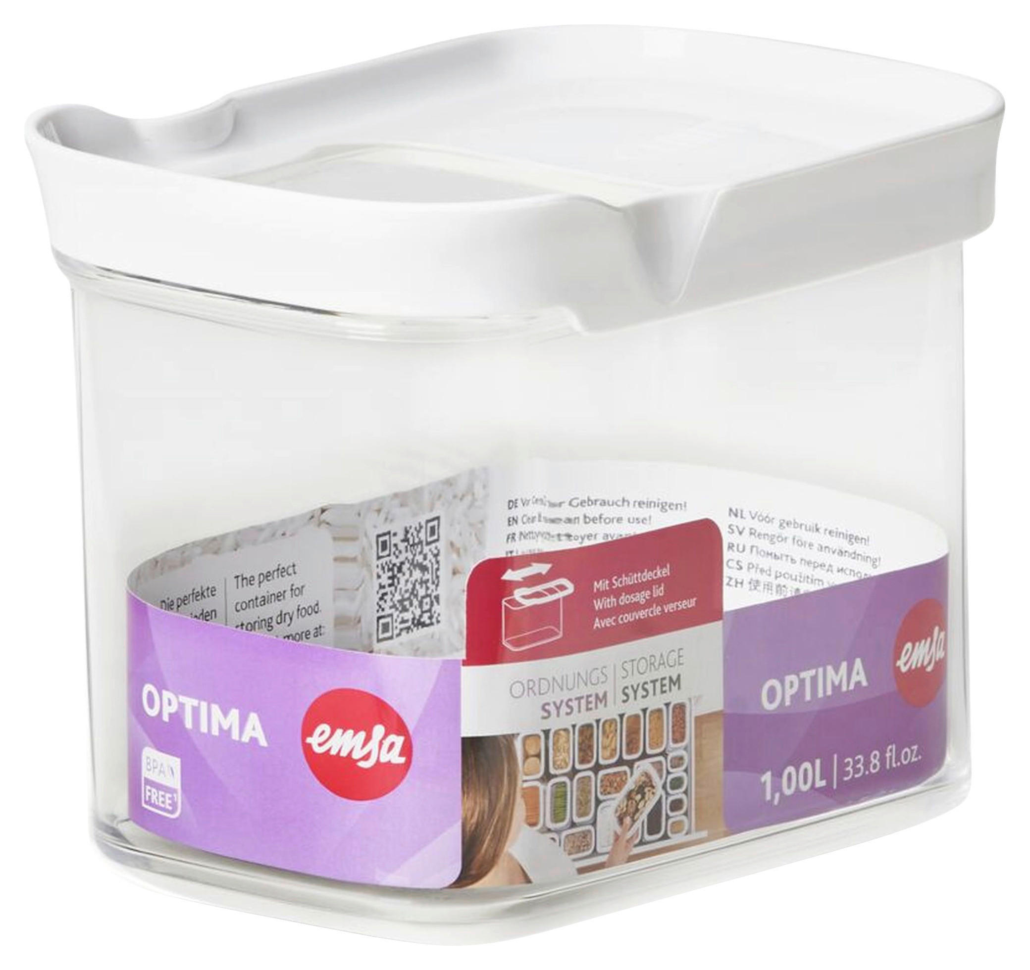FRISCHHALTEDOSE 1,0 l  - Weiß, Basics, Glas/Kunststoff (16,0/9,9/11,9cm) - Emsa