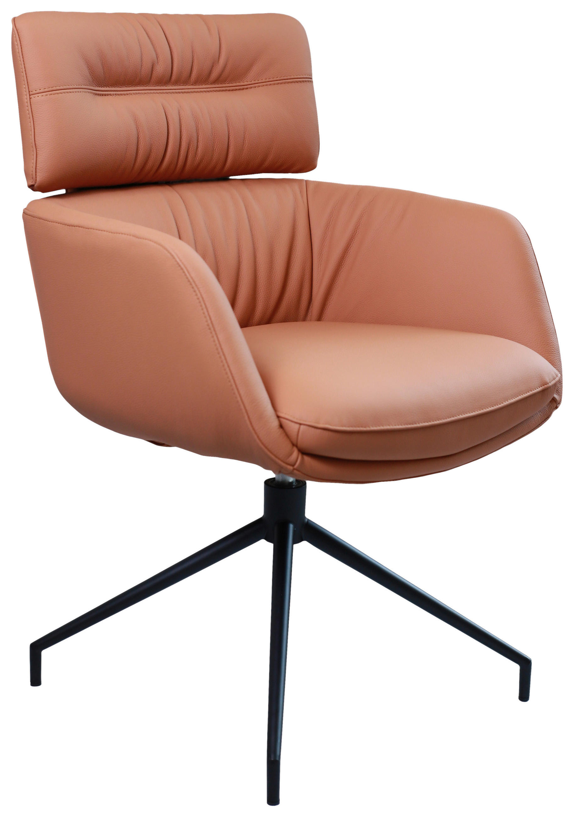 ARMLEHNSTUHL  in Eisen Echtleder pigmentiert  - Cognac/Schwarz, Design, Leder/Metall (62/92/66cm) - Dieter Knoll