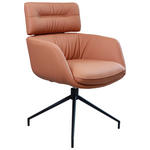ARMLEHNSTUHL  in Eisen Echtleder pigmentiert  - Cognac/Schwarz, Design, Leder/Metall (62/92/66cm) - Dieter Knoll