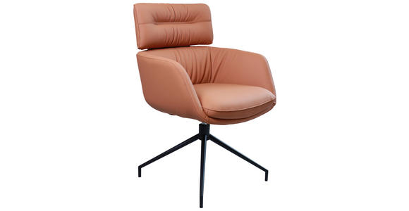 ARMLEHNSTUHL in Eisen Echtleder pigmentiert - Cognac/Schwarz, Design, Leder/Metall (62/92/66cm) - Dieter Knoll