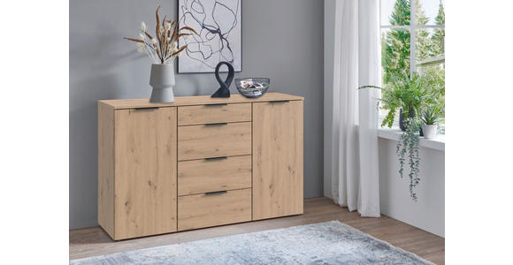 SIDEBOARD  135/84/41 cm 4 Schublade(n)  - Schwarz/Eiche Artisan, Trend, Holzwerkstoff/Kunststoff (135/84/41cm) - Hom`in