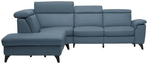 ECKSOFA in Echtleder Blau  - Blau/Schwarz, Design, Leder/Metall (239/285cm) - Cantus