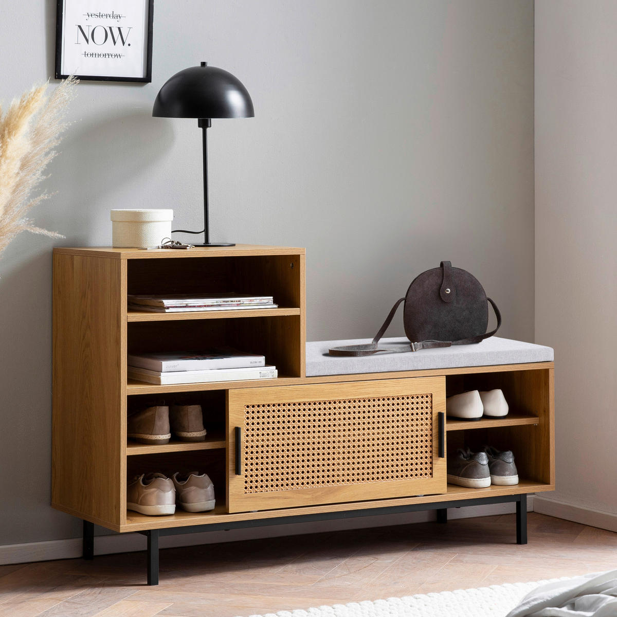 KLOP S PROSTOROM ZA ČEVLJE barve hrasta - črna/barve hrasta, Konvencionalno, kovina/leseni material (120/75,5/40cm) - Livetastic