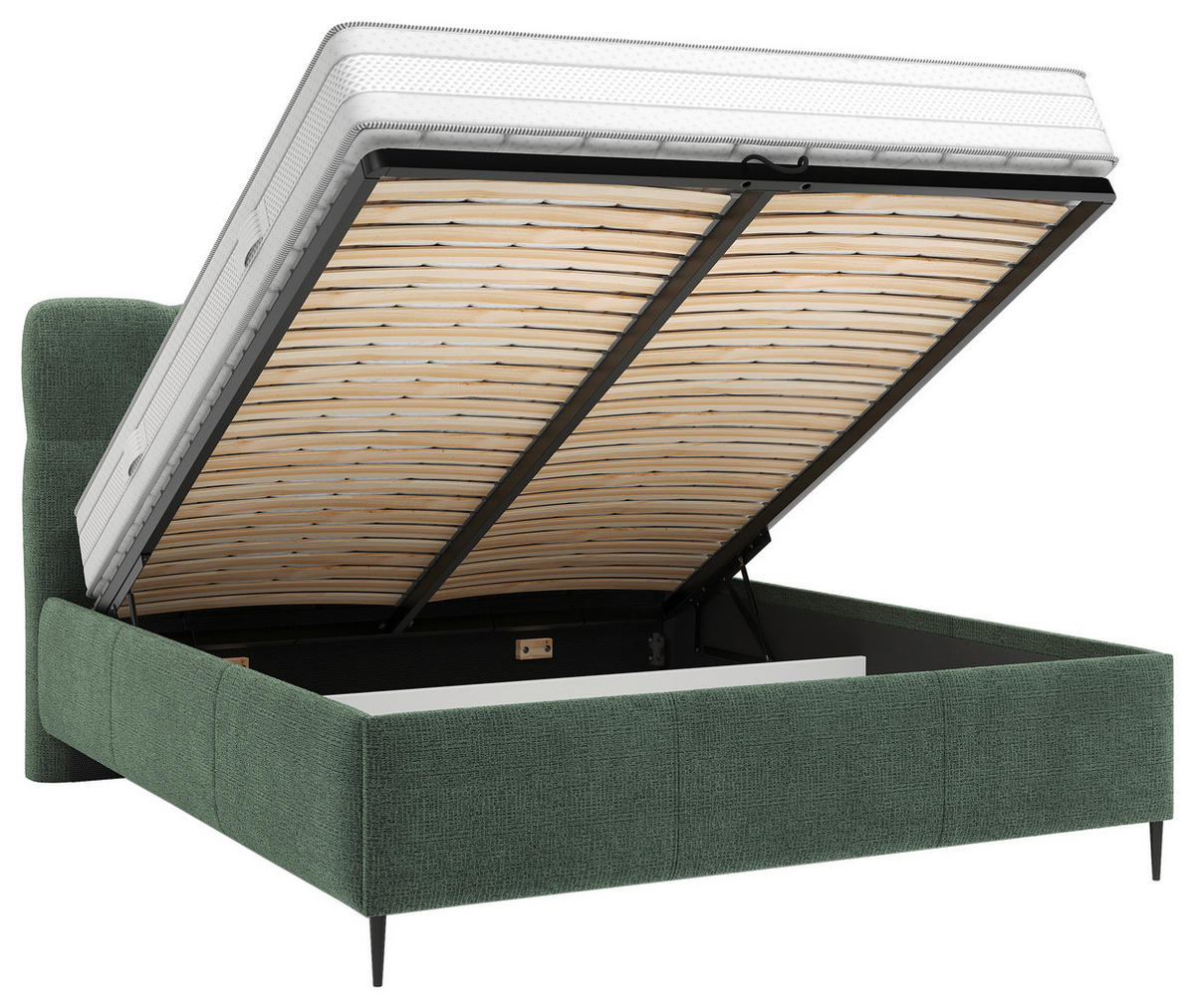 POLSTERBETT gepolstertes Kopfteil, Lattenrost 180/200 cm  in Grün  - Schwarz/Bronzefarben, Design, Holz/Textil (180/200cm) - Boxxx