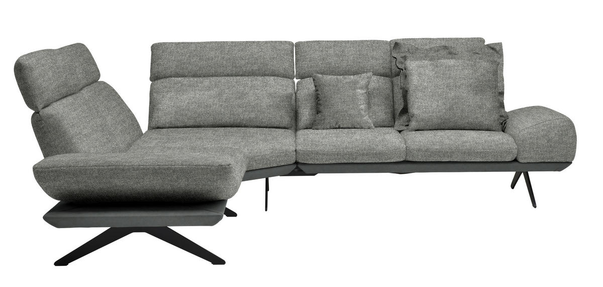 ECKSOFA Chenille, Flachgewebe Grau  - Schwarz/Grau, Design, Textil/Metall (239/270cm) - Koinor