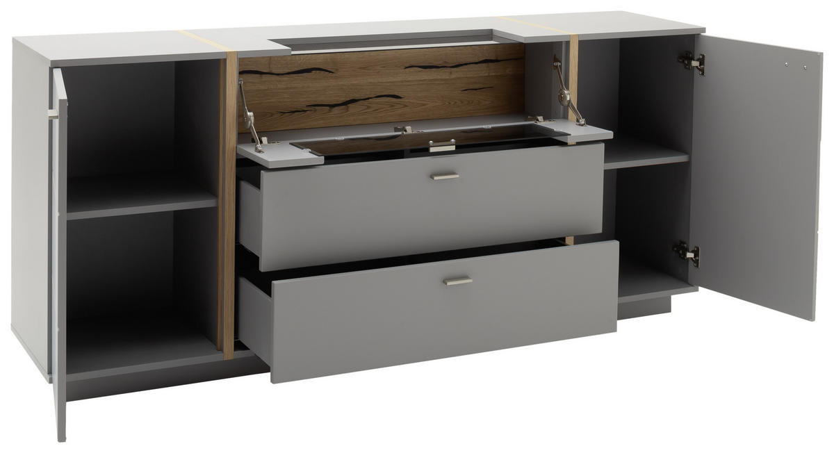 SIDEBOARD 196/87/44 cm  in Grau, Eichefarben  - Eichefarben/Grau, Design, Glas/Holzwerkstoff (196/87/44cm) - MID.YOU