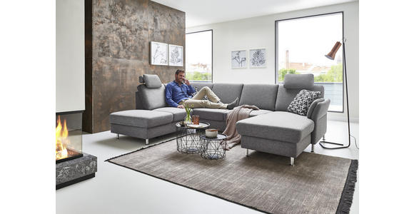 WOHNLANDSCHAFT in Flachgewebe Grau - Chromfarben/Grau, KONVENTIONELL, Textil/Metall (168/305/200cm) - Voleo