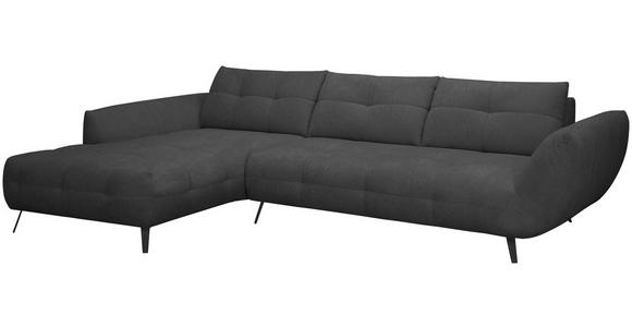 ECKSOFA Anthrazit Chenille Armlehnenkissen, Rücken echt, Sitztiefenverstellung  - Anthrazit/Schwarz, KONVENTIONELL, Textil/Metall (215/313cm) - Hom`in