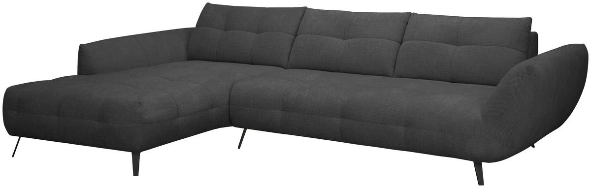 ECKSOFA Anthrazit Chenille Armlehnenkissen, Rücken echt, Sitztiefenverstellung  - Anthrazit/Schwarz, KONVENTIONELL, Textil/Metall (215/313cm) - Hom`in