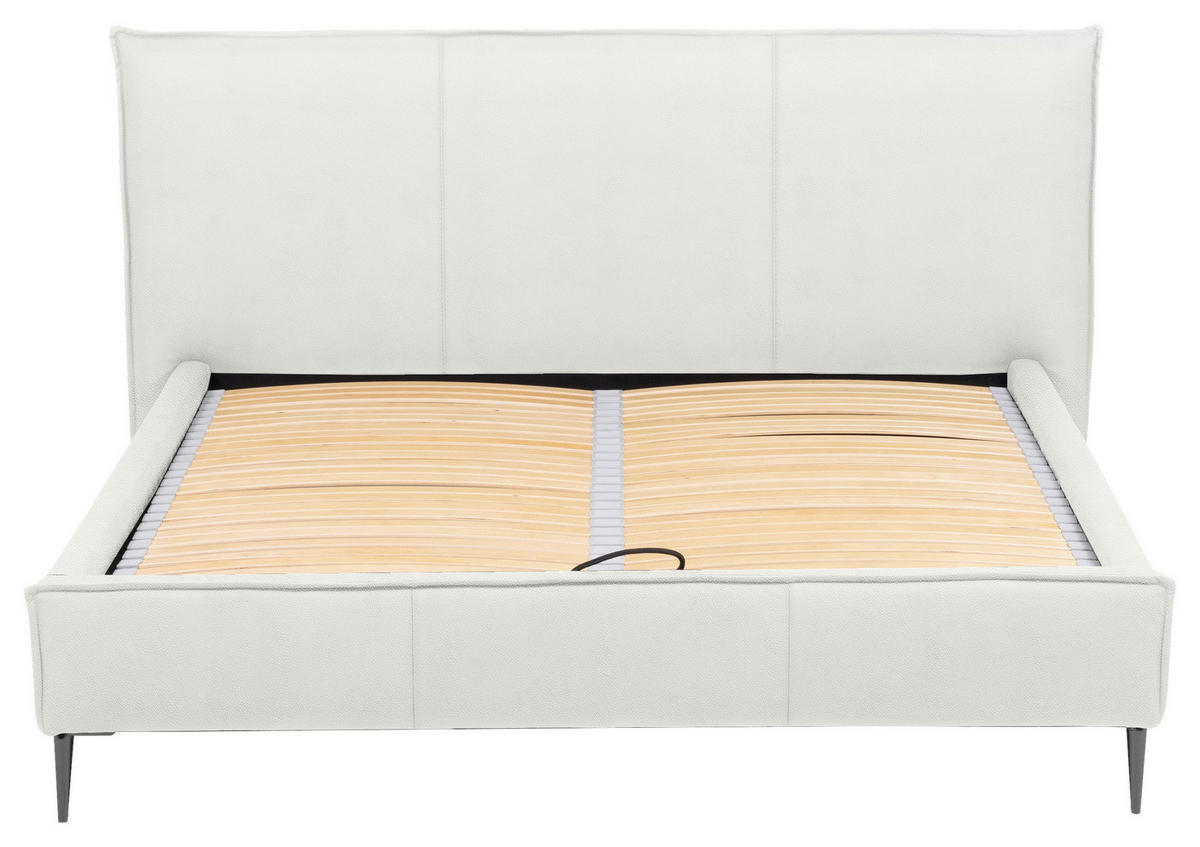 POLSTERBETT 160/200 cm,  in Weiß, gepolstertes Kopfteil, Lattenrost, Bettkasten,  - Schwarzchrom/Weiß, KONVENTIONELL, Leder/Holz (160/200cm) - Esposa