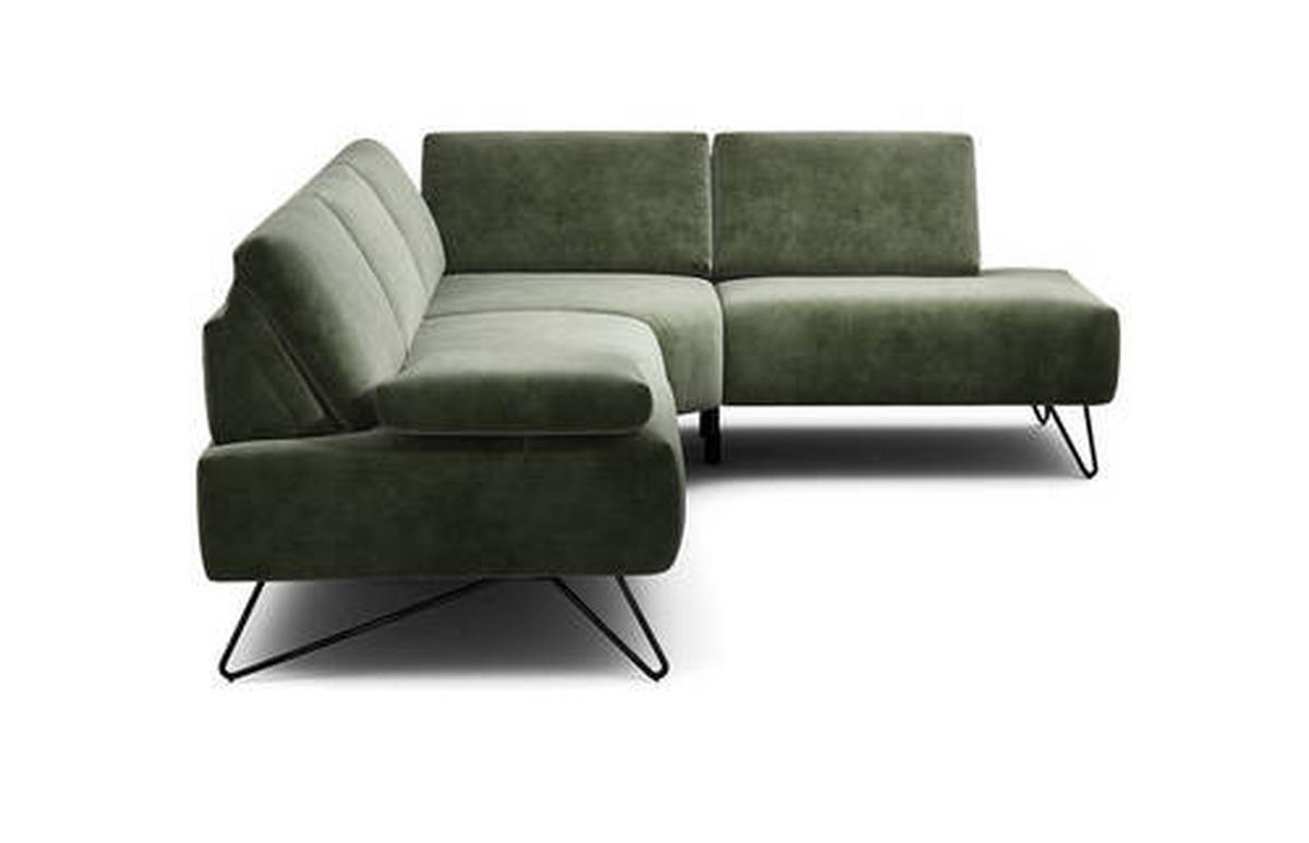 ECKSOFA in Samt Waldgrün  248-263/193 cm  - Waldgrün/Schwarz, Design, Textil/Metall (248-263/193cm) - SENSOO