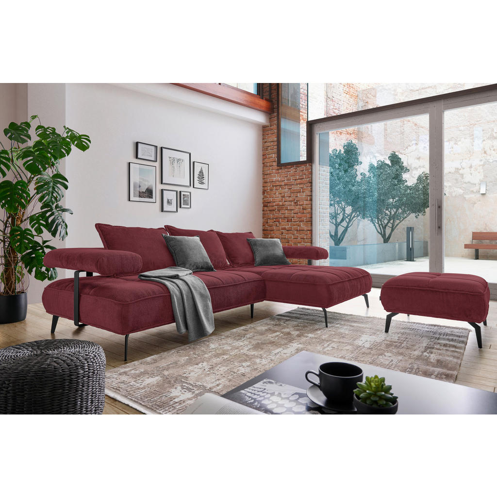 Thumbnail - Welnova Ecksofa, Bordeaux, Textil, Uni, 3-5-Sitzer, Ottomane rechts, L-Form, 266x180 cm, Made in EU, Stoffauswahl, seite...