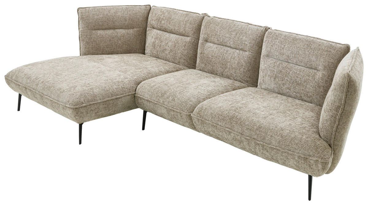 ECKSOFA in Flachgewebe Taupe  153/339 cm  - Taupe/Schwarz, Design, Textil/Metall (153/339cm) - Moderano