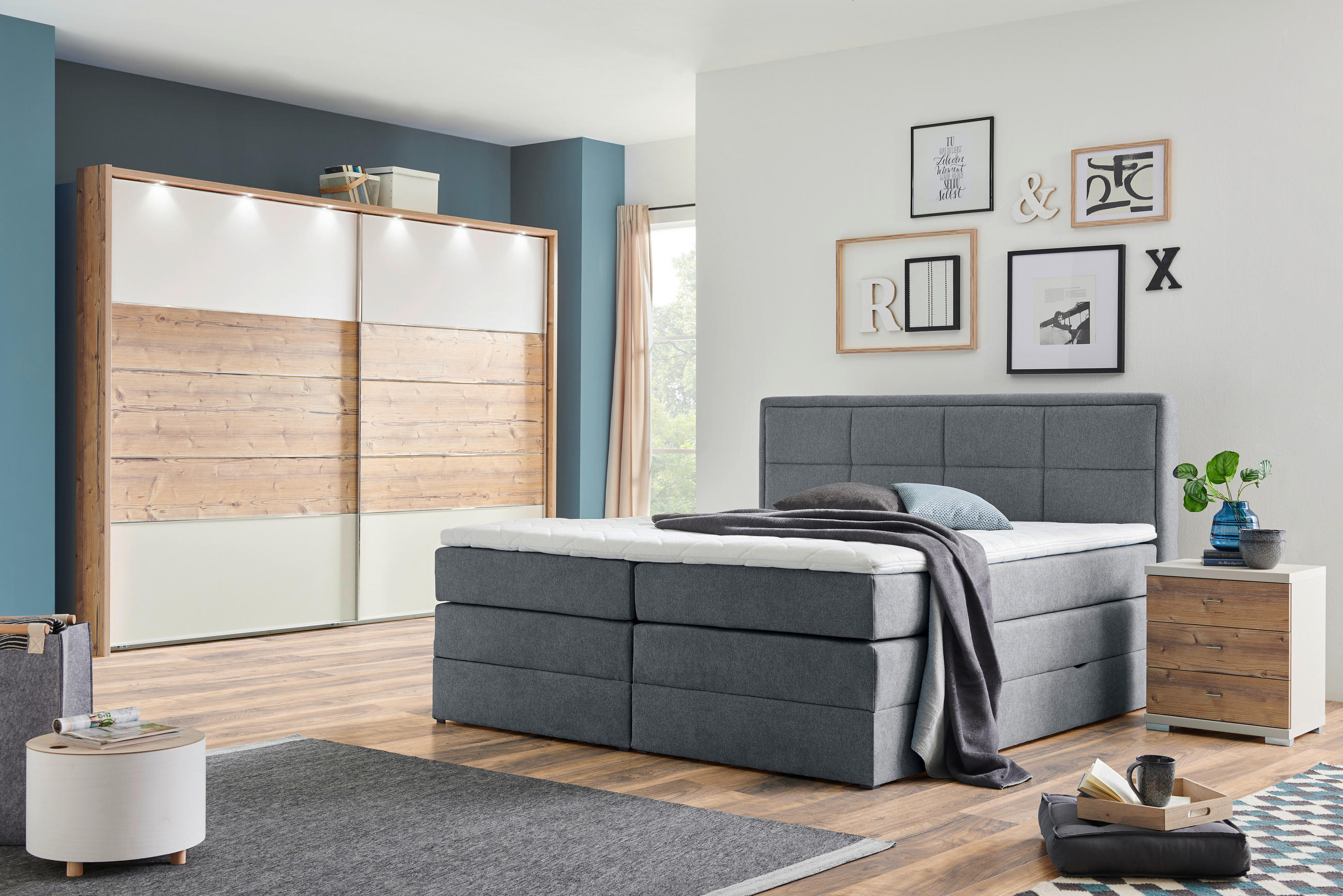 BOXSPRINGBETT 180/200 cm  in Blaugrau  - Blaugrau/Schwarz, KONVENTIONELL, Kunststoff/Textil (180/200cm) - Carryhome