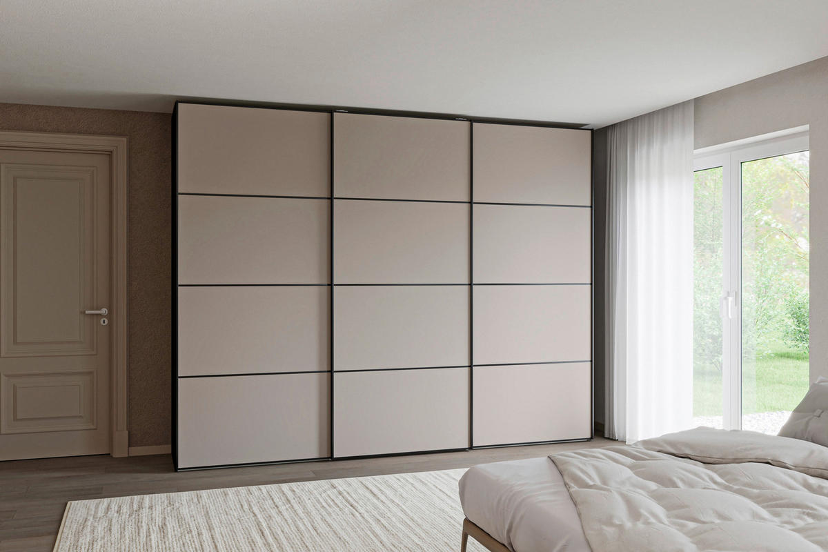 SCHWEBETÜRENSCHRANK 303/236/65 cm 3-türig Hellbraun, Schwarz  - Hellbraun/Schwarz, Design, Holzwerkstoff/Metall (303/236/65cm) - Jutzler