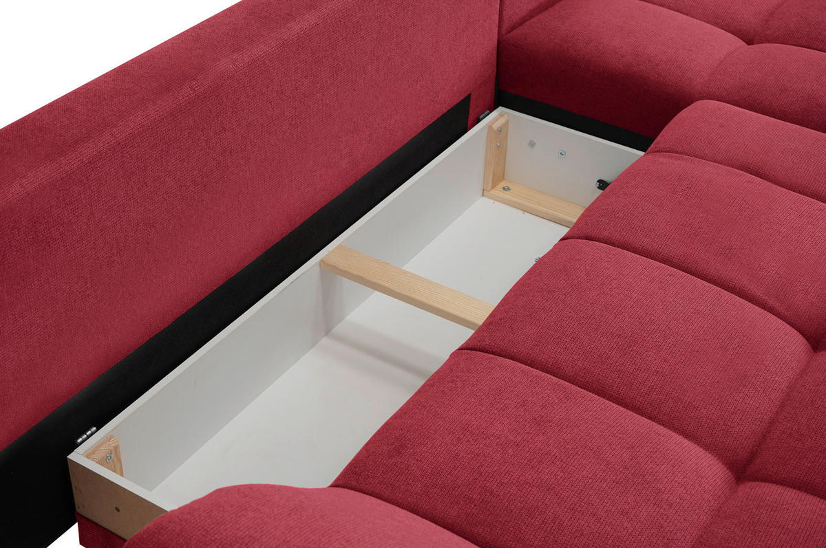 ECKSOFA Rot Flachgewebe, Mikrofaser  - Chromfarben/Rot, Design, Kunststoff/Textil (312/198cm) - Livetastic