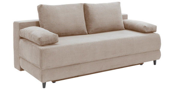 SCHLAFSOFA Cord Taupe Rückenkissen, Armlehnenkissen, Bettkasten, Schlaffunktion, Rücken echt, Liegefläche im Originalstoff  - Taupe/Schwarz, KONVENTIONELL, Holz/Textil (196/96/103cm) - Carryhome